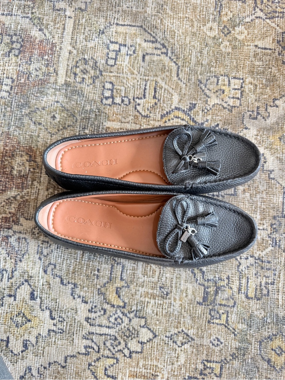 COACH Black Pebbled Leather Tassel Loafers